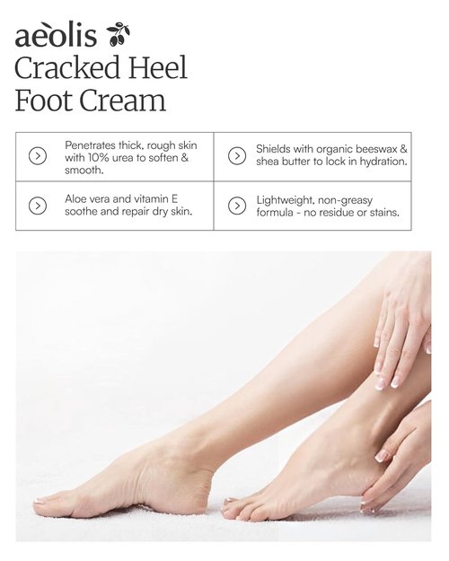 AEOLIS 10% Urea Foot Cream - Deep Moisturizing Treatment for Cracked Heels | 2.03 fl oz with Beeswax, Shea Butter, Aloe Vera & Vitamin E