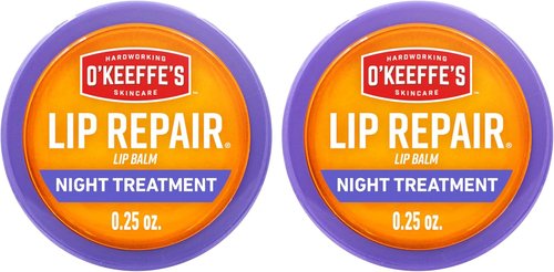 O'Keeffe's Lip Repair Night Treatment Balm - Moisturizing Formula for Dry, Cracked Lips | 0.25 Oz (2 Pack)