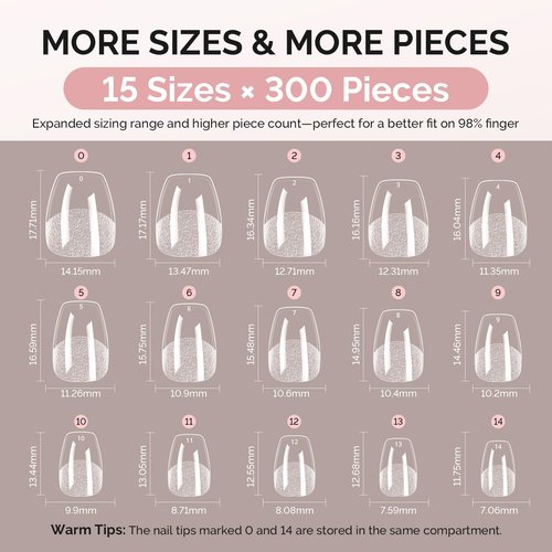MelodySusie Extra Short Ballerina X Nail Tips - 300Pcs 15 Sizes Clear Acrylic, Half Matte Full Cover Press on Nails for DIY Extension & Salon Use,Pre-Shaped for Long-Lasting Manicure