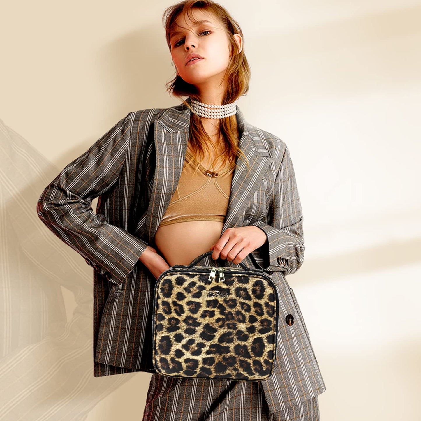 RRtide Makeup Bag with Light up Mirror, Travel Makeup Case with Mirror and Lights, Lighted Cosmetic Train Case with 3 Color Settings, Make up Organizer Bag with Adjustable Dividers Brush Board