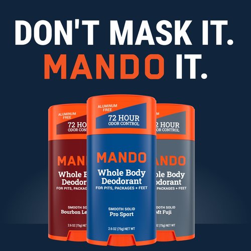 Mando Whole Body Deodorant For Men - Smooth Solid Stick - 72 Hour Odor Control - Aluminum Free, Baking Soda Free, Skin Safe - 2.6 ounce (Pack of 3)