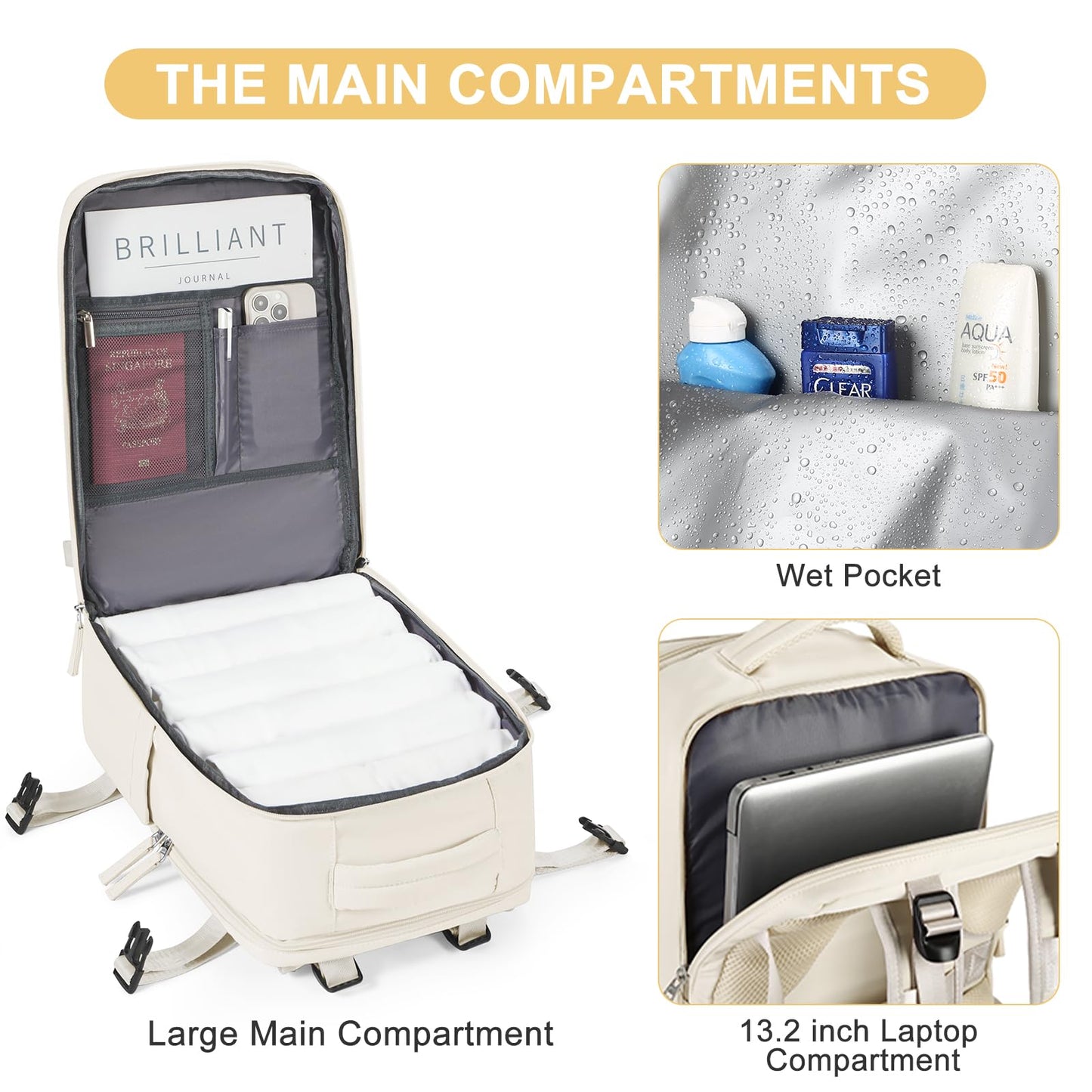 coofay Travel Backpack Carry on Flight Approved Mochila De Viaje Personal Item Backpack for Airlines Frontier Airlines Personal Item Bag Large Backpack for Travel Backpacks for Men Women Beige