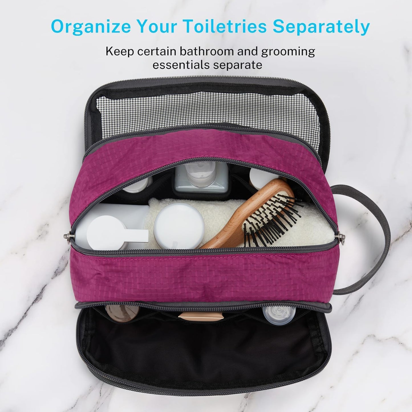 Gonex Travel Toiletry Bag Nylon, Cosmetic Makeup Bag for Women, Dopp Kit Shaving Bag Toiletry Organizer Rose Purple