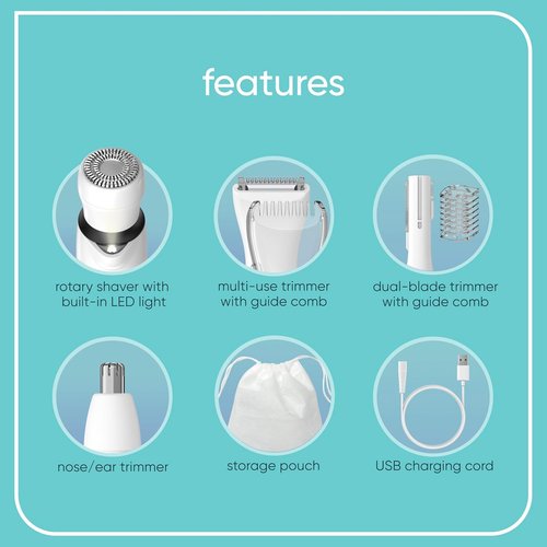 Conair GIRLBOMB All-in-One Trimmer & Shaver Set for Women - Wet/Dry Rechargeable Design