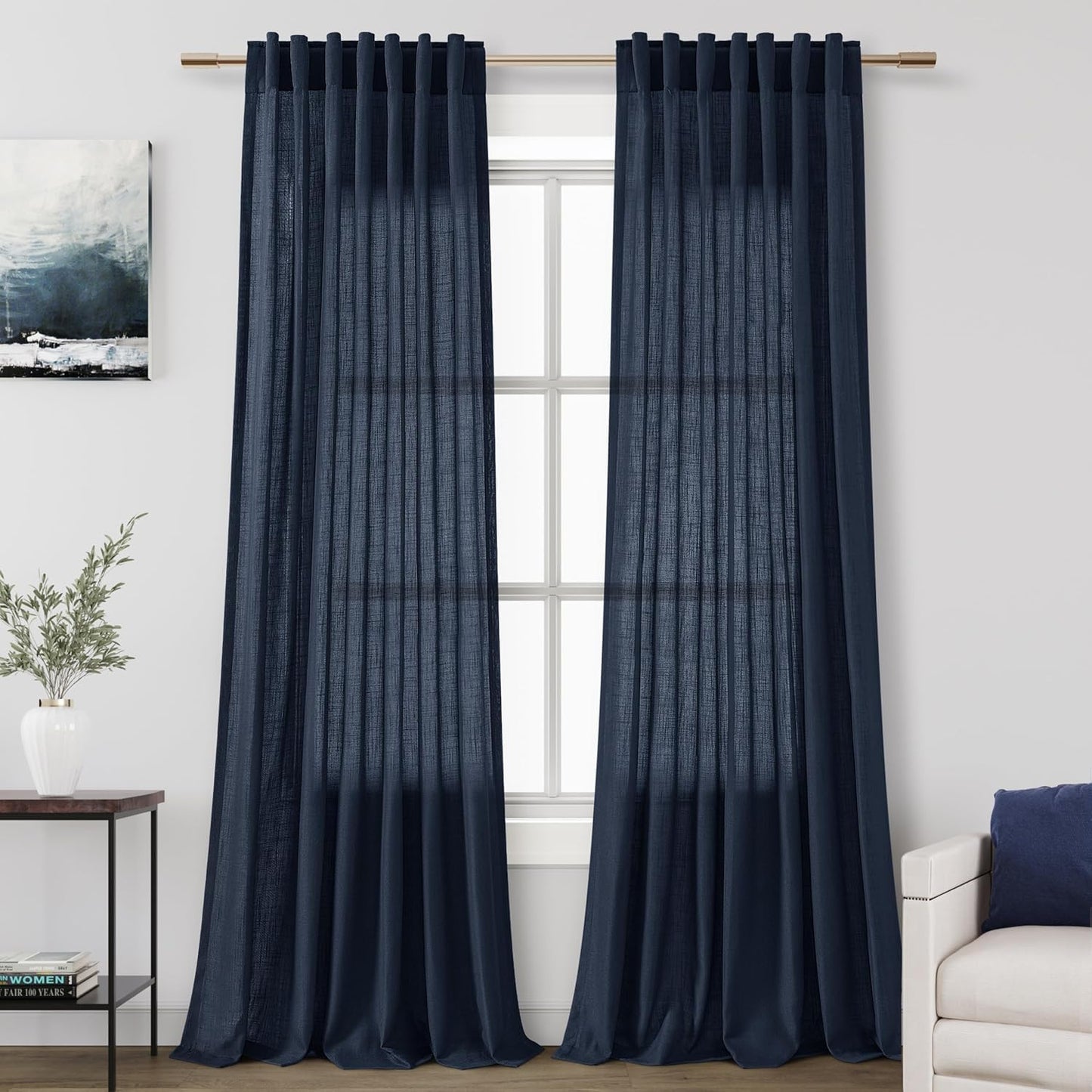 Nanspring Natural Linen Curtains for Kitchen Windows Over Sink - Cafe Curtain Semi Sheer with Rod Pocket and Back Tab Lightweight Rustic Textured Bistro Curtains for Bathroom, 2 Panels 25 x 24 Inch