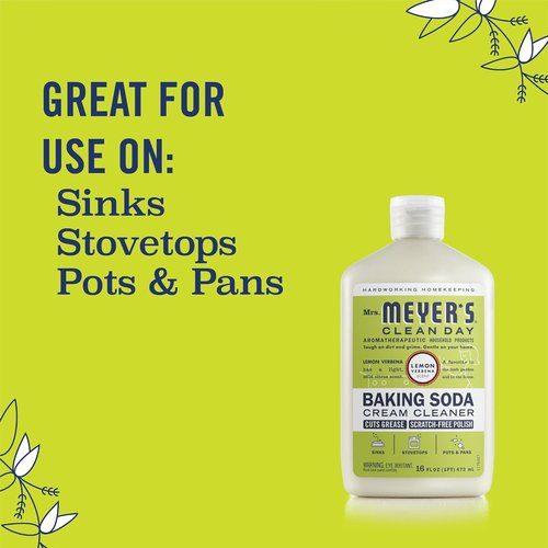 Mrs. Meyer's Clean Day Baking Soda Cream Cleaner - Scratch-Free Polish, Cuts Grease, Lemon Verbena, 16 Fl Oz