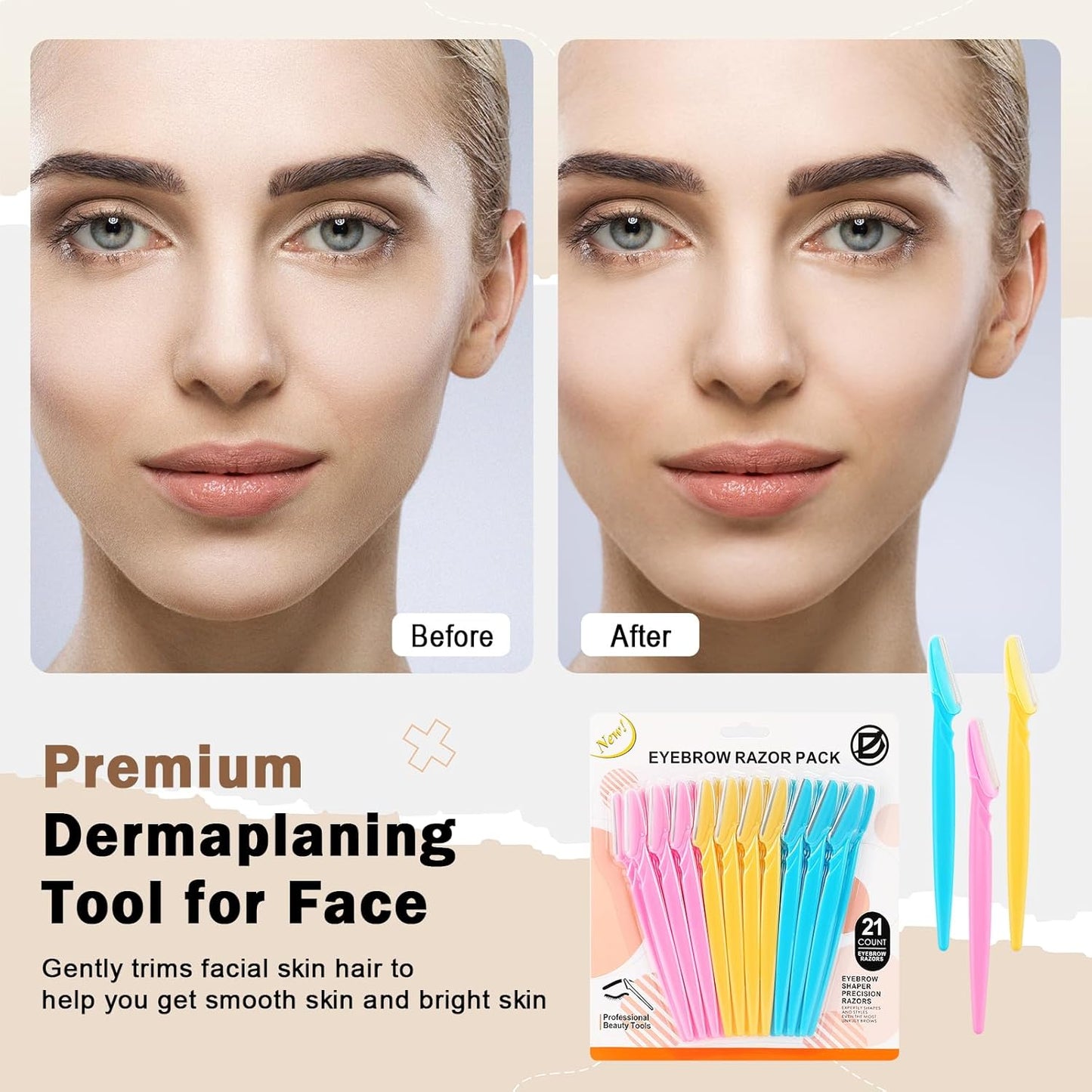 Skiennix 21-Piece Eyebrow Razor Set - Precision Dermaplaning Tool for Men & Women | 3 Color Options