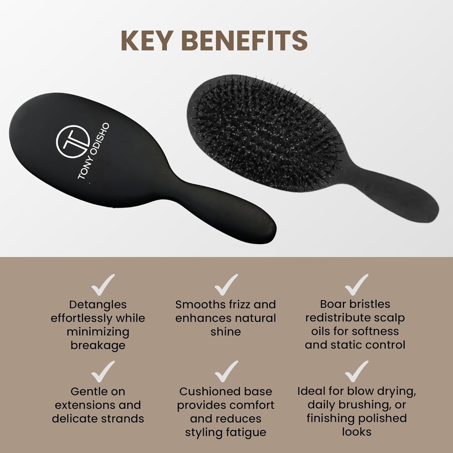 Skiennix Professional Paddle Hair Brush - Tourmaline Nylon & Boar Bristles for Gentle Detangling | Large Black