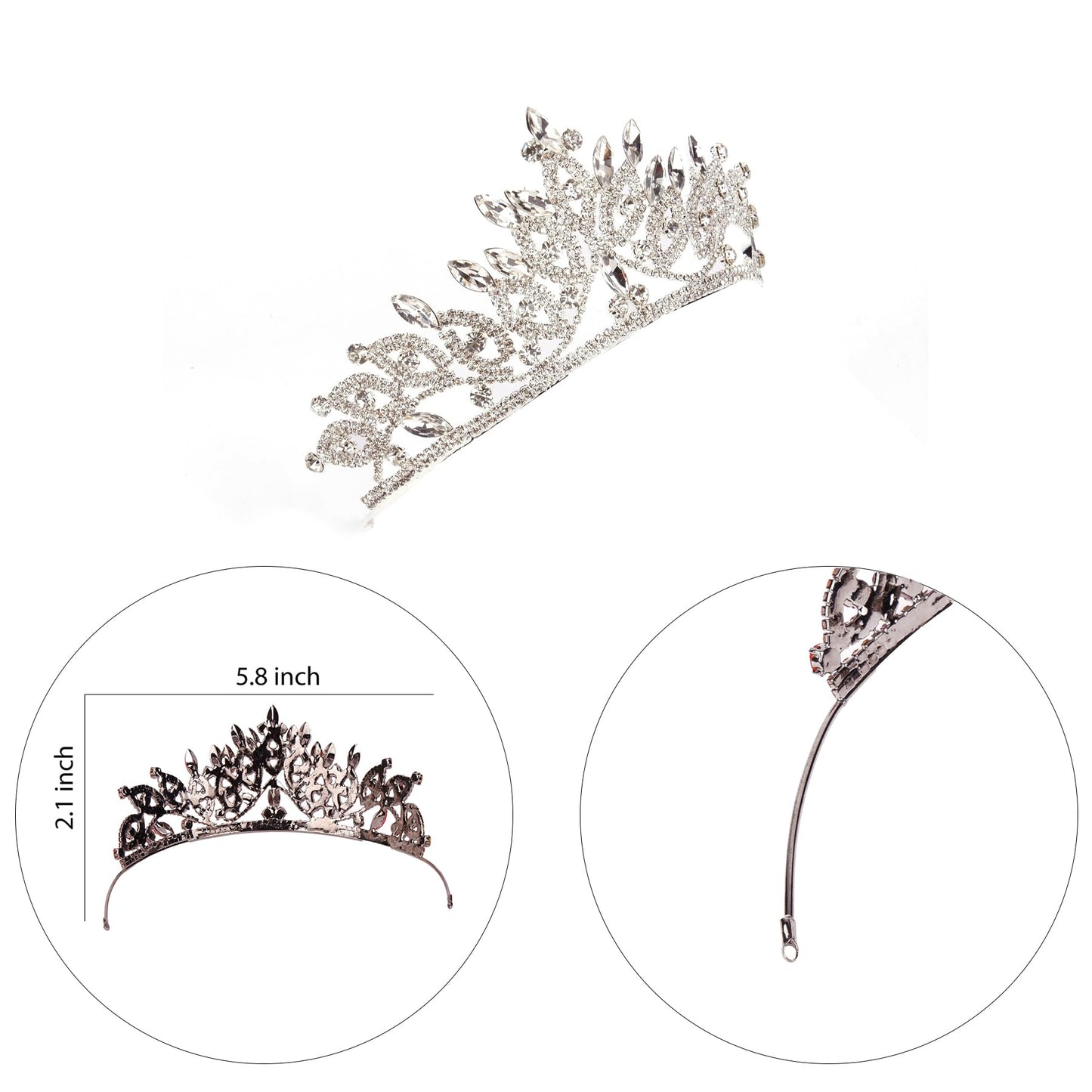 LIMELIA Women's Tiara, Crown for Henna Wedding Party | Glitter Hair Accessories for Bridal Birthday Halloween Costume Christmas Party, Princess Crowns Floral Pattern | Crystal Stone - Silver