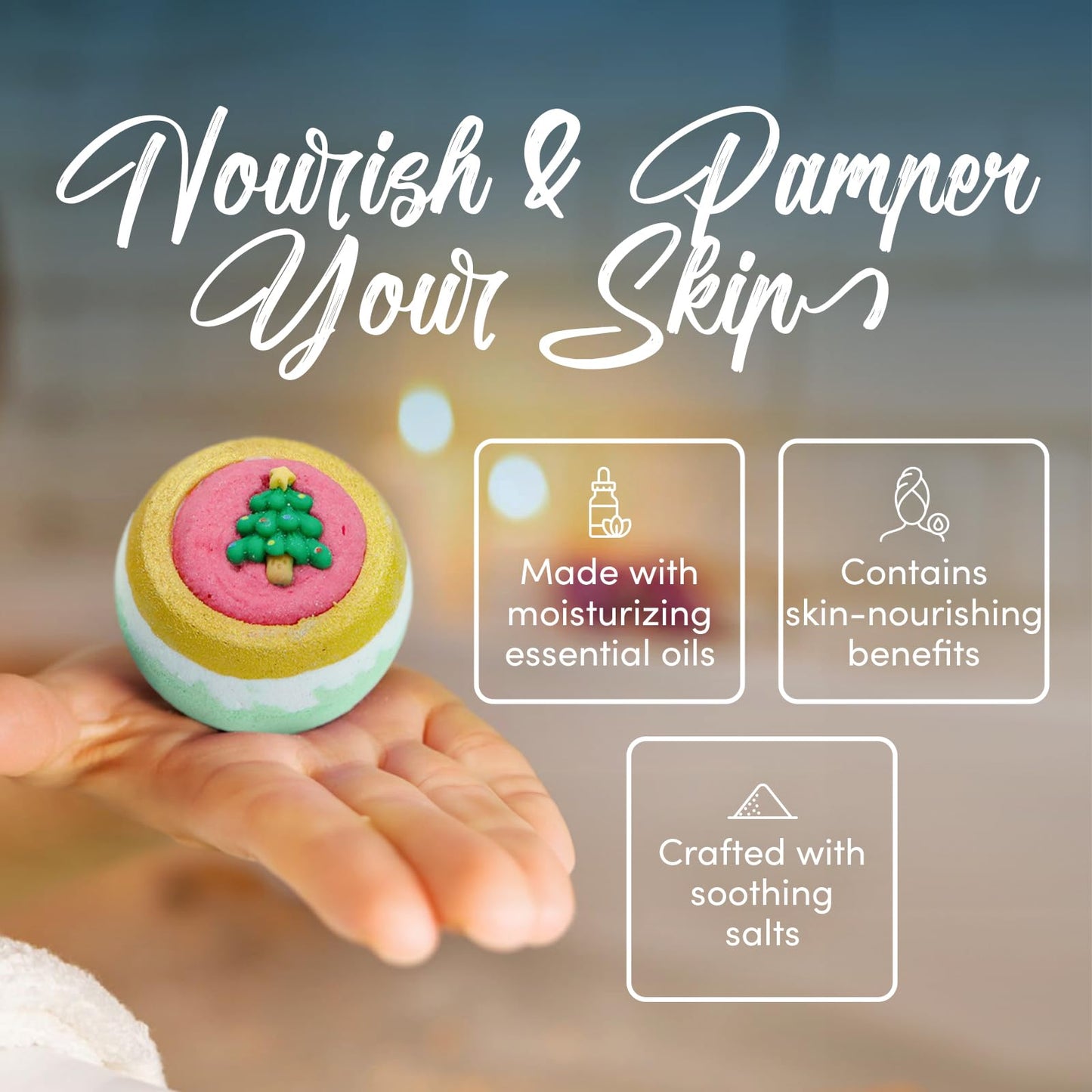 Pursonic Bath Bombs Gift Set - 4 Pcs Essential Oils Bath Bombs for Women - Spa Fizzies for Relaxation Christmas Gifts for Women (Berry Bliss, Holiday Cheer, Peppermint, Winter Wonderland)