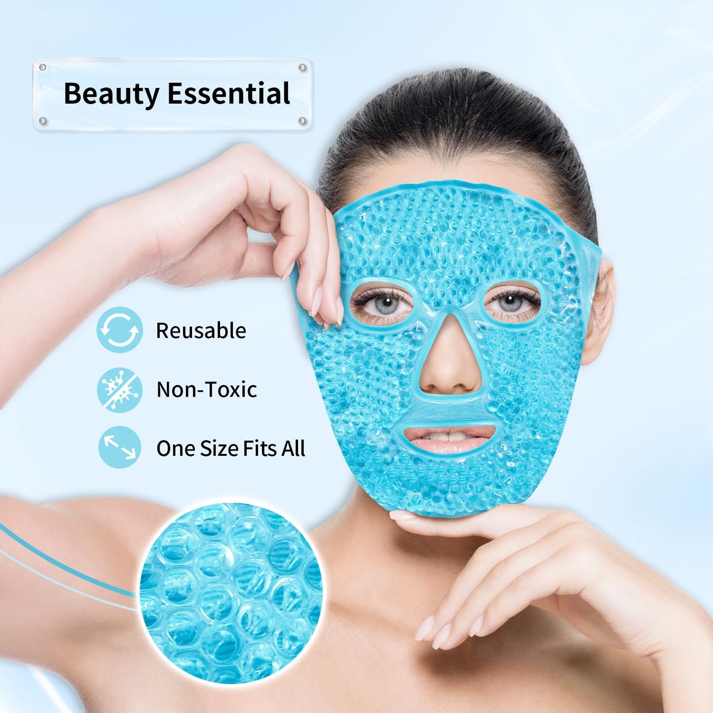 Cooling Eye Mask and Ice Face Mask Set for Reducing Puffiness, Bags Under The Eyes, Sinus, Redness, Pain Relief, Dark Circles, Migraine, and Hot Cold Use Reusable with Super Soft Lining (Blue Set)
