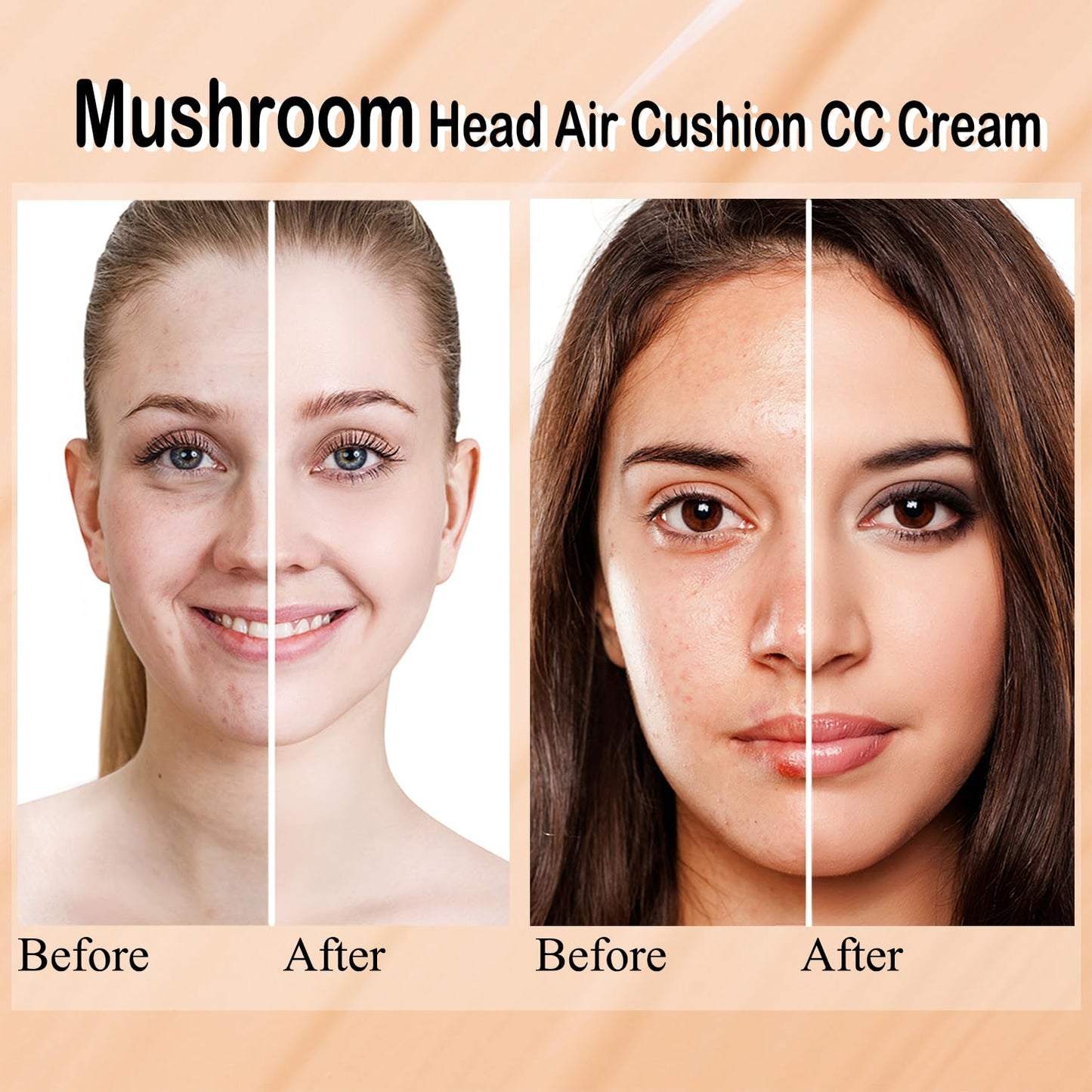 Mushroom Head Air Cushion CC Cream Nature Foundation,Moisturizing BB Cream Makeup Long Lasting Matte Concealer, Bright Makeup Base Long Lasting with Mushroom Makeup Sponge(#02 Natural)