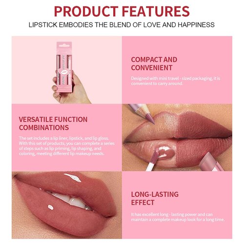 Matte Liquid Lipstick Set by [Brand Name] - Long Lasting Hydrating Lip Stain & Liner | 3PCS Waterproof Makeup