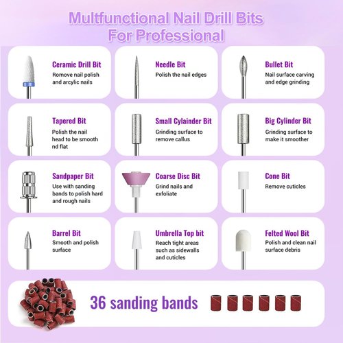 HengYuaoler Cordless Electric Nail Drill Professional 3 Speeds Nail Drill Kit for Acrylic Gel Dip, USB Portable Rechargeable 20000 RPM Efile Manicure Pedicure Polishing Shape Tools(Pink)