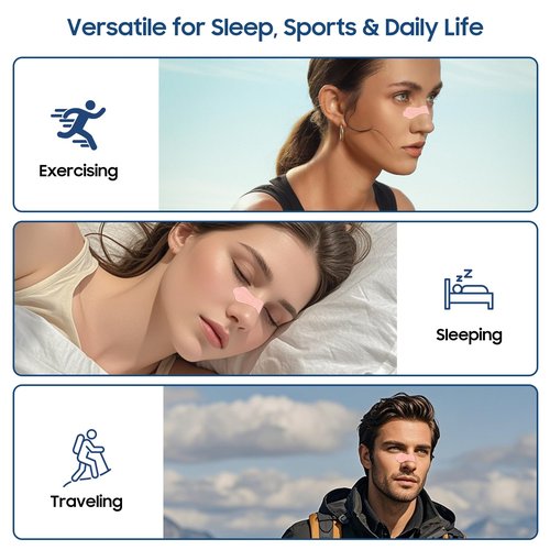 80Pcs Nasal Strips for Snoring - Strong Adhesion Nose Strips for Breathing - Improves Sleep with Nasal Congestion Relief - All Day Use for Sports and Sleep