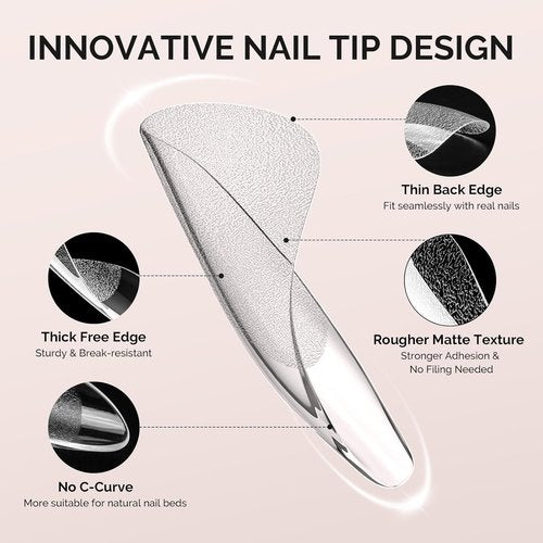 MelodySusie Ballerina X Nail Tips - 300 Pcs Clear Acrylic, Half Matte Full Cover for DIY & Salon Use