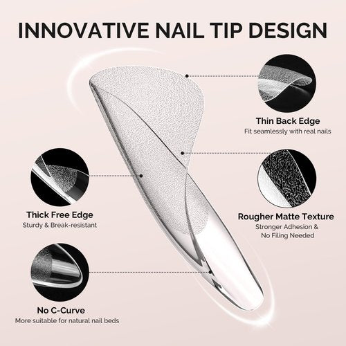 MelodySusie Extra Short Ballerina X Nail Tips - 300Pcs 15 Sizes Clear Acrylic, Half Matte Full Cover Press on Nails for DIY Extension & Salon Use,Pre-Shaped for Long-Lasting Manicure