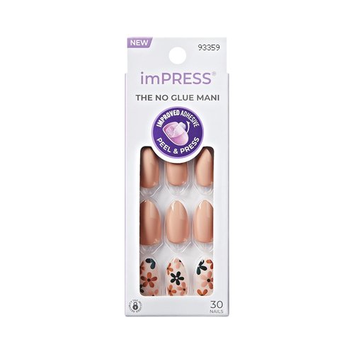 Kiss Impress No Glue Mani Press On Nails - 'As It Was' Design, Medium Almond Shape, Beige, 30 Nails Included