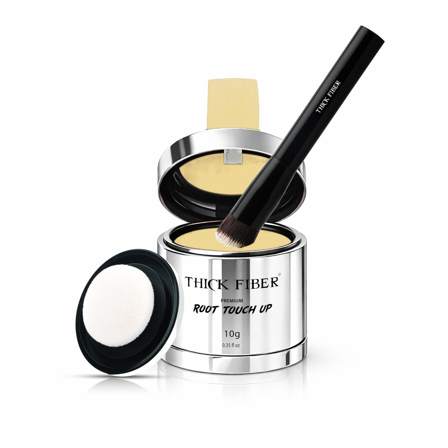 THICK FIBER Root Touch Up Powder with Brush – Covers Grey Roots, Thinning Hair & Bald Spots – Sweat & Water Resistant for Men & Women
