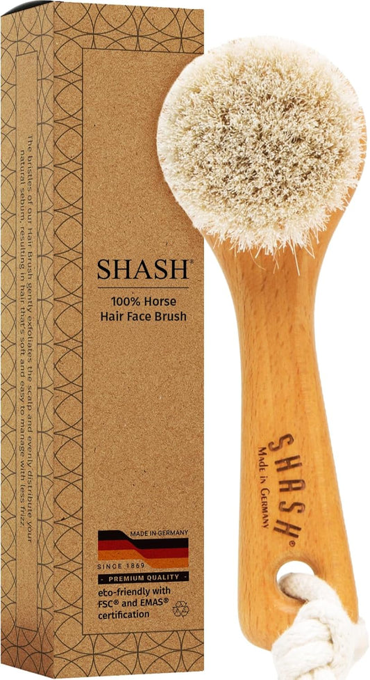 SHASH Since 1869 Exfoliating Face Brush - Sustainable Scrub Cleansing Brush for Glowing Skin | Medium Horse Hair Bristle