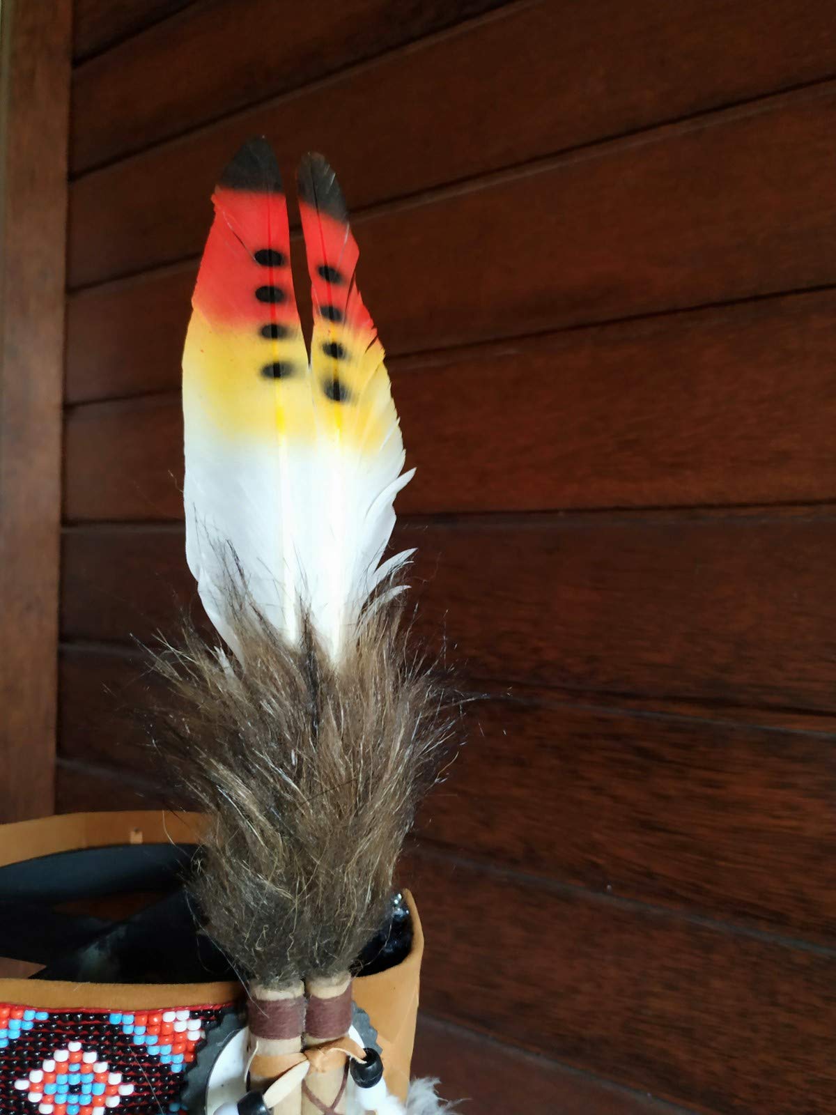 The World of Feathers Adult Feather Headband | Native American Indian Inspired | Fun Costume Accessory | Headdress (Red & Yellow)