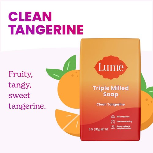 Lume Triple Milled Bar Soap - Gentle Cleansing & Rich Moisture - Paraben Free, 5 oz (Clean Tangerine)