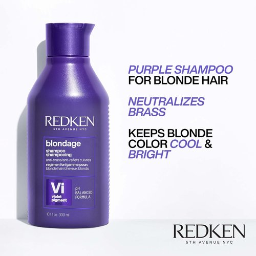 Redken Blondage Purple Shampoo - Neutralizes Brassy Tones for Blonde & Highlighted Hair | Color Depositing Formula