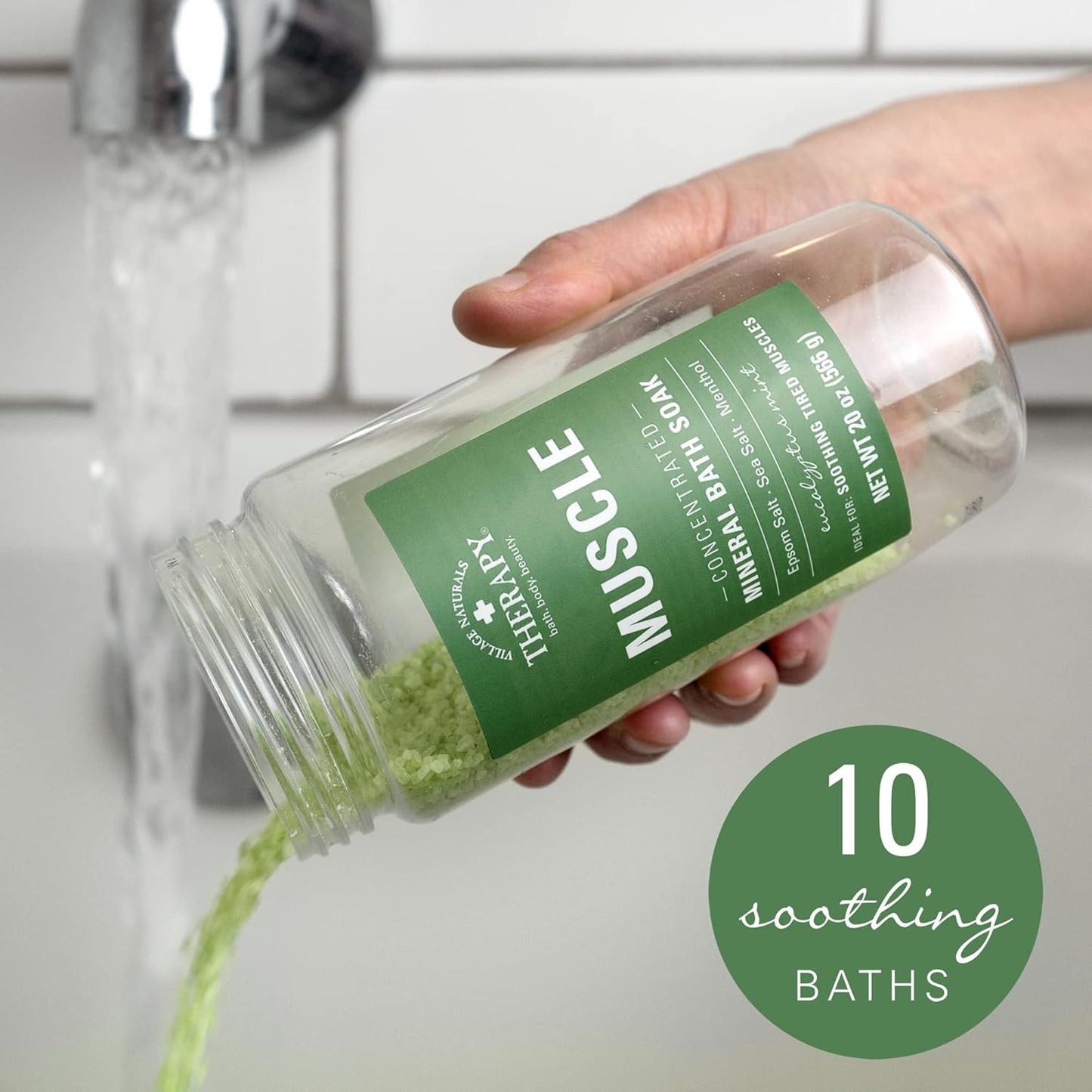 Village Naturals Therapy Muscle Mineral Bath Soak - Eucalyptus Mint Scent, 20 oz | Pack of 4