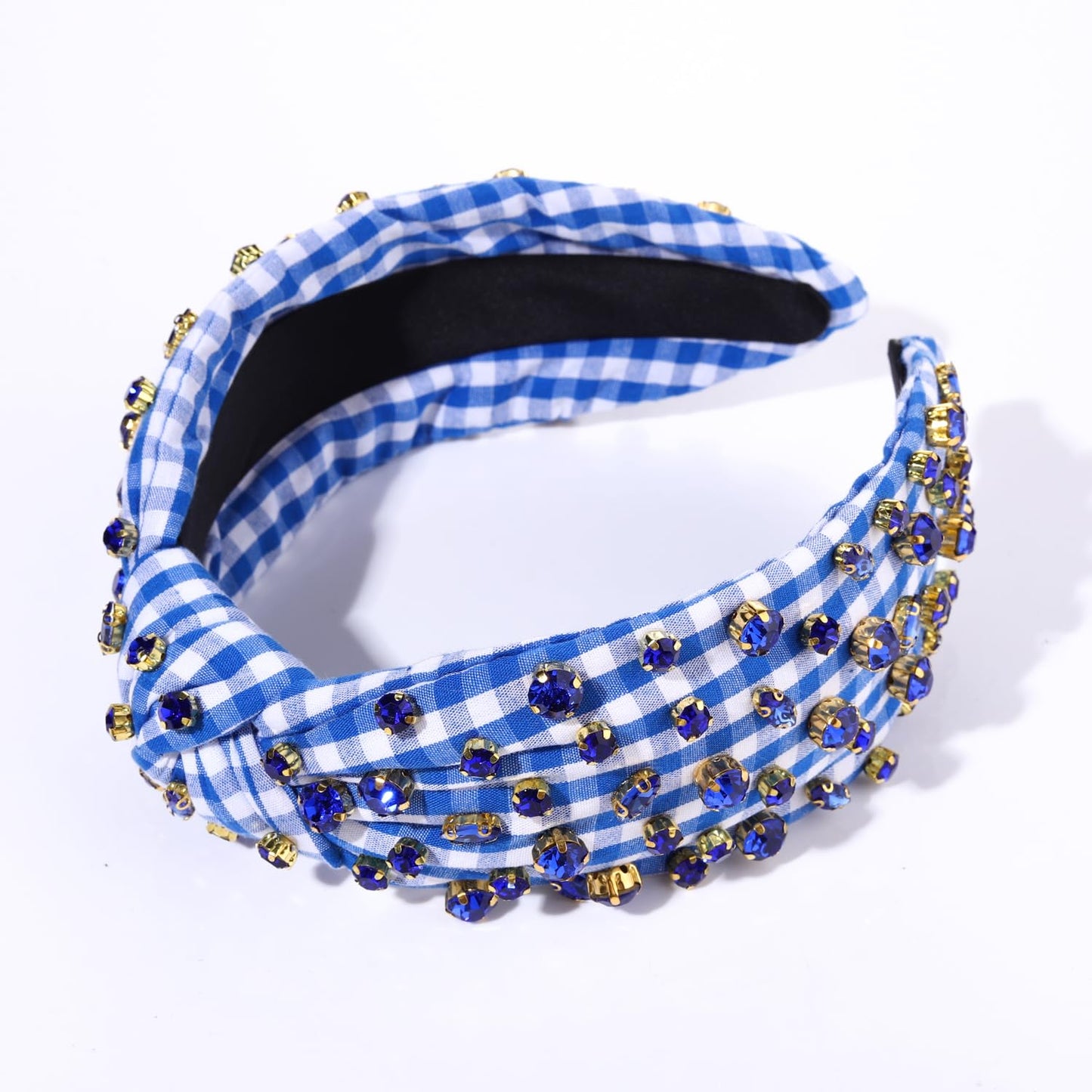 GLBCC Rhinestone Knotted Headband for Women Crystal Jeweled Beaded Headband Wide Plaid Hairband Fashion Elegant Ladies Top Knot Twist Head Band Spring Summer Hair Accessories