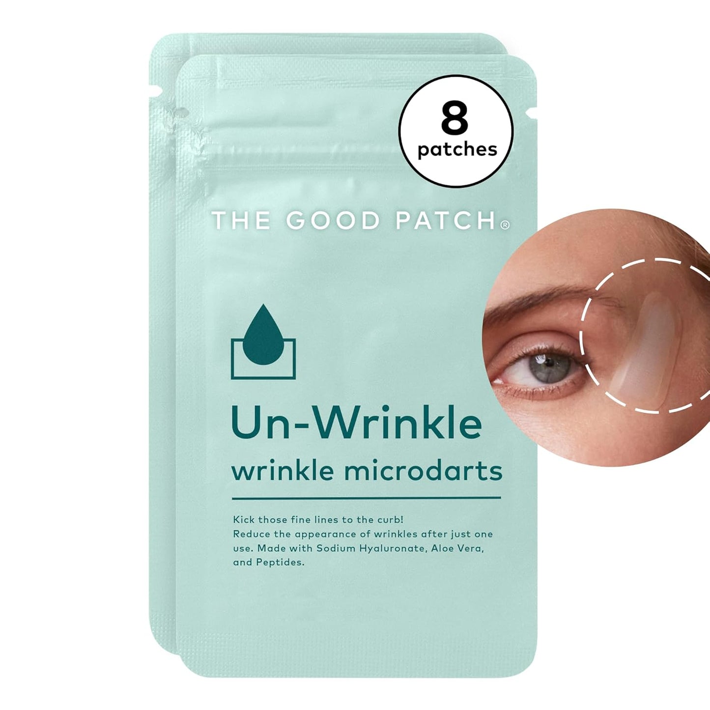 The Good Patch Un-Wrinkle Microdart Patches - Anti-Wrinkle Solution for Crow's Feet | 8 Patches with Sodium Hyaluronate & Aloe Vera