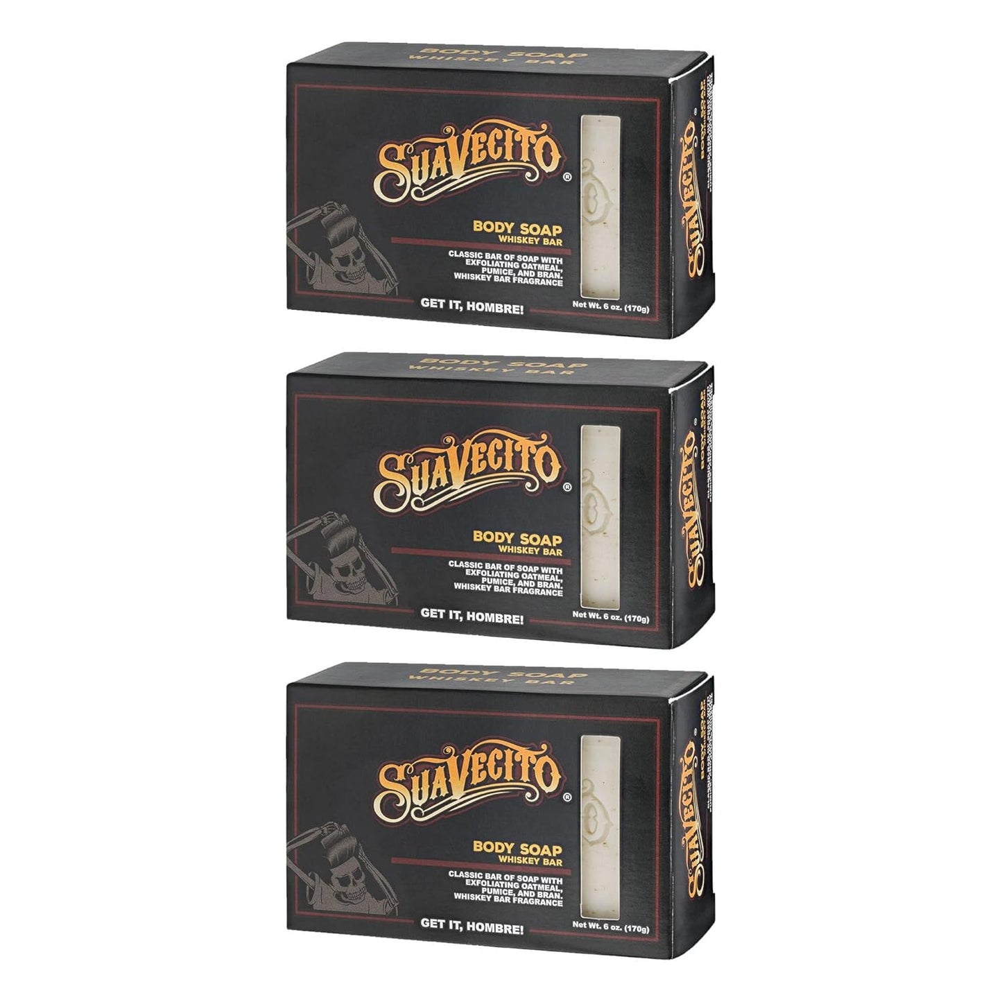 Suavecito Body & Hand Soap Bars - Moisturizing Whiskey Scent - 6 oz | 3 Pack for Men