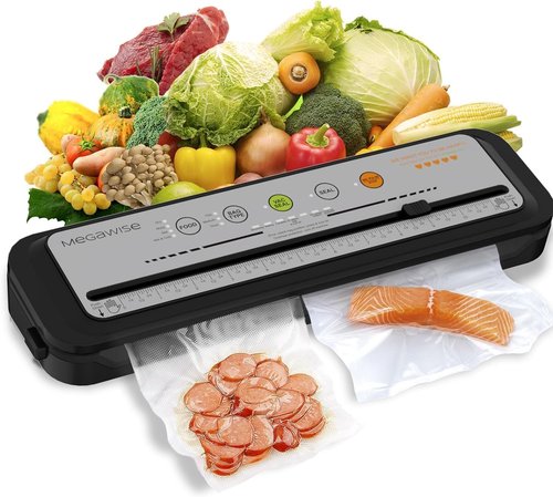 MEGAWISE Vacuum Sealer Machine - 2025 Model with 80kPa Suction Power & Built-in Cutter | Compact Design (Grey)