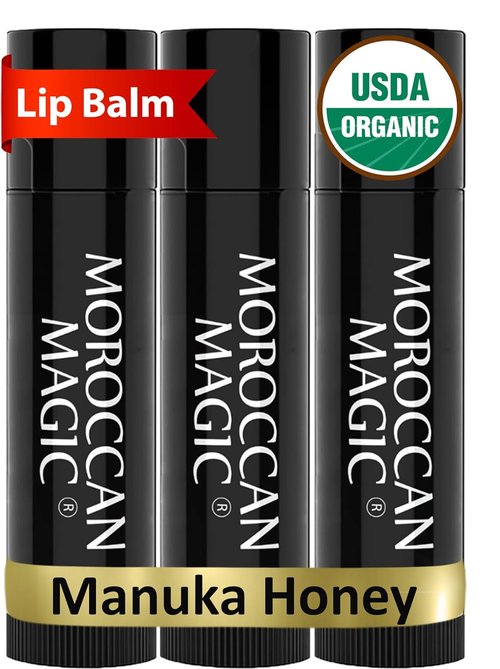 Moroccan Magic Organic Manuka Honey Lip Balm 3-Pack - Ultra-Hydrating Formula with Argan Oil & Vitamin E | Natural Moisturizer for Dry Lips