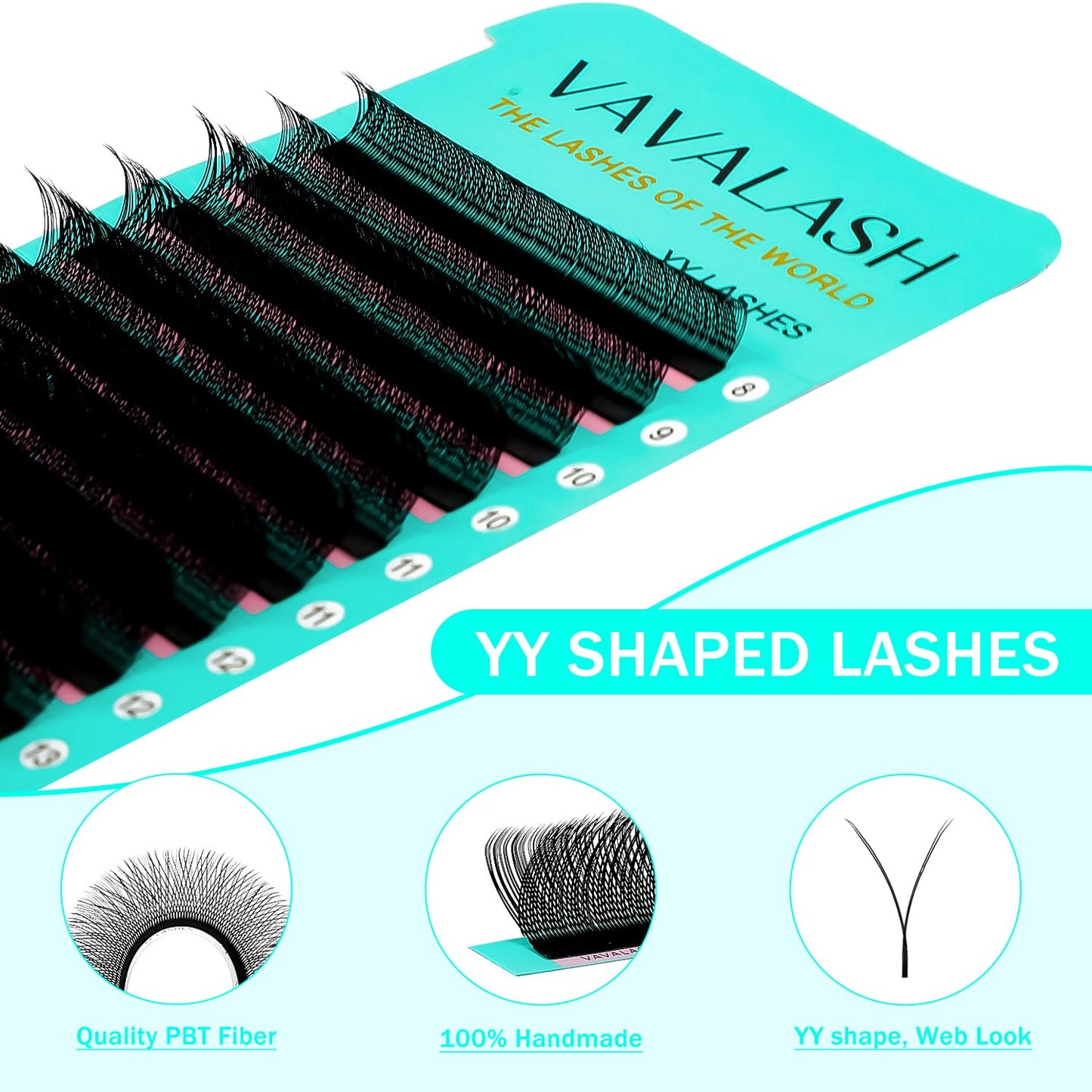 VAVALASH Y Lash Extensions C Curl 0.05mm 11mm Tray Easy Premade Volume 2D Fans Eyelash Extension YY Type Natural Volume Lashes Extension Soft Matte Black Lashes (YY-0.05-C-11mm)