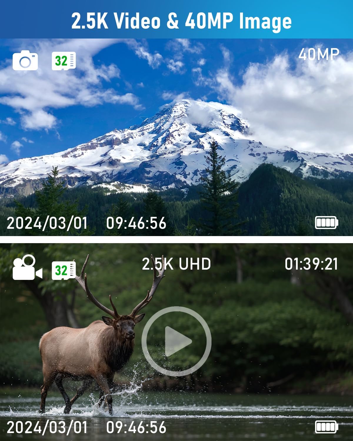 Digital Binoculars with Camera - 8X Digital Zoom, 2" LCD Display 40MP Camera 2.5K Videos Ideal for Concerts, Bird Watching, and Outdoor Adventures with 32GB SD Card - S555