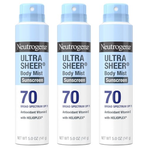 Neutrogena Ultra Sheer Sunscreen Spray - Broad Spectrum SPF 70, Lightweight & Water-Resistant, 5 oz (Pack of 3)