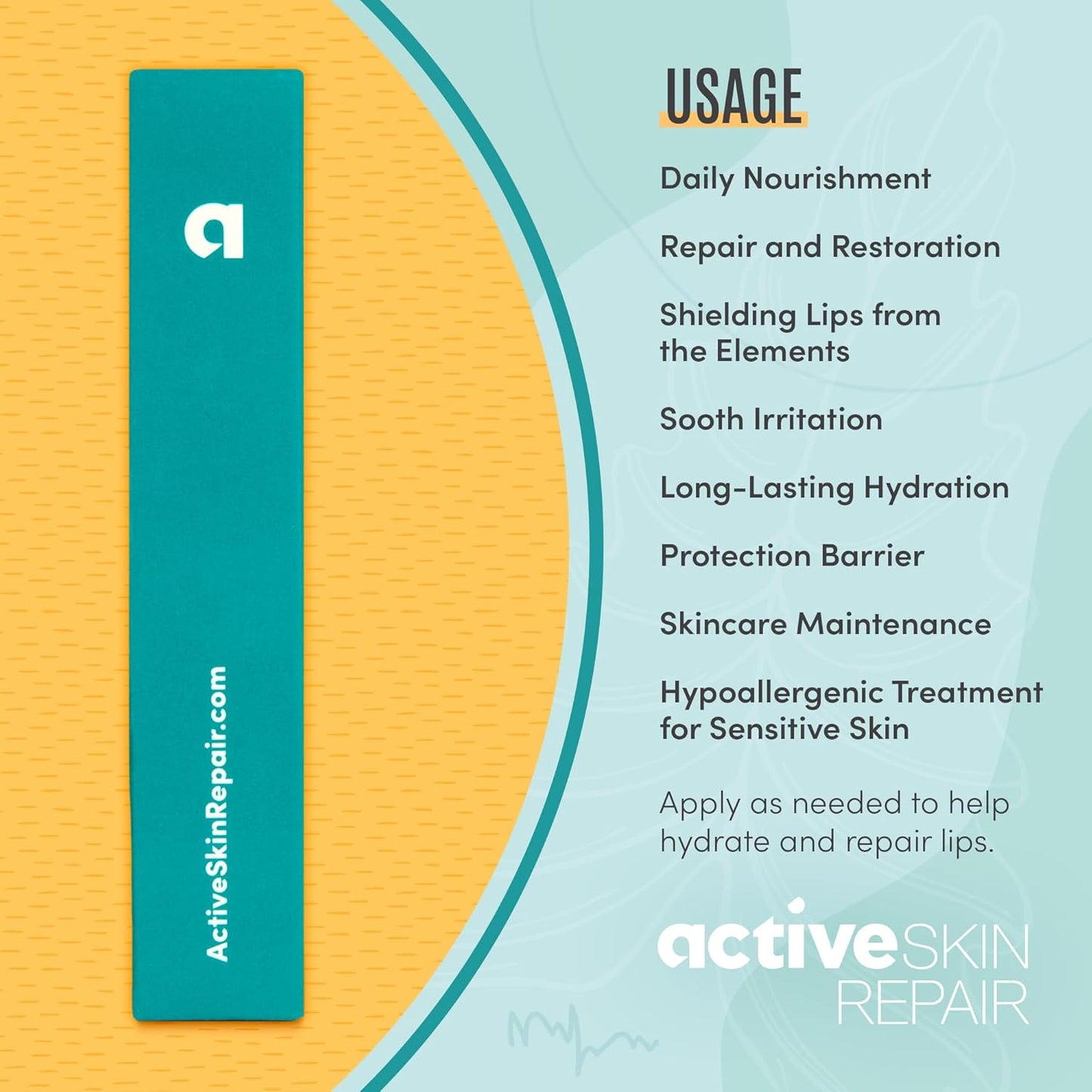 Active Skin Repair Hydrating Lip Balm - EWG Certified Moisturizing Formula with Hyaluronic Acid | 10 ml