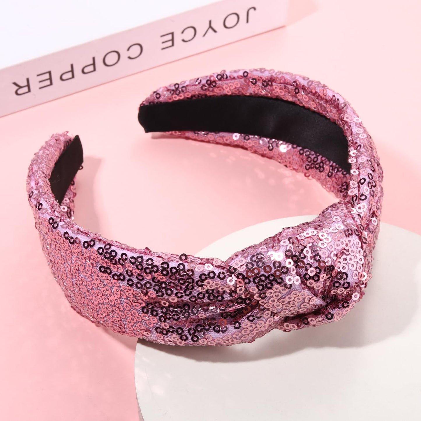 HEIDKRUEGER Glitter Sequin Headbands Soft Knotted Hairband Sparkle Fashion Headband for Women Girls Bar Stage Sing Dance Party Hair Accessories (B Pink)