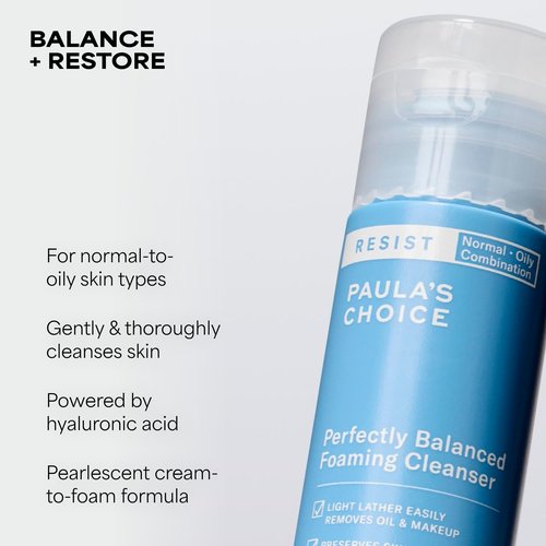 Paula's Choice RESIST Perfectly Balanced Foaming Facial Cleanser, Face Cleanser with Hyaluronic Acid & Aloe, Anti-Aging Face Wash, Large Pores & Oily Skin, Fragrance-Free