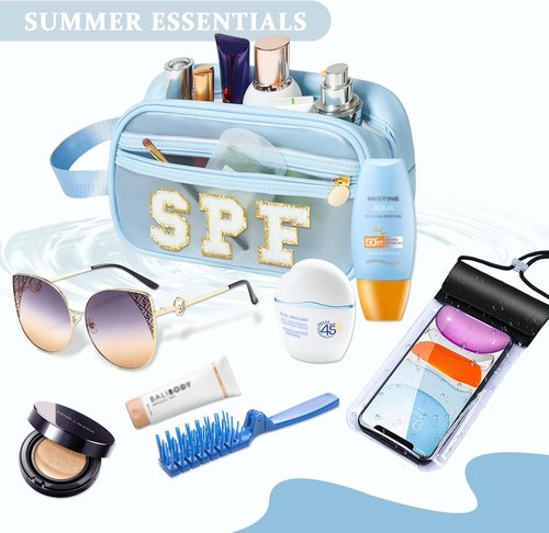 COSHAYSOO Clear Sunscreen Bag - Makeup & Toiletries Pouch for Beach Vacation | Summer Travel Essentials in Blue