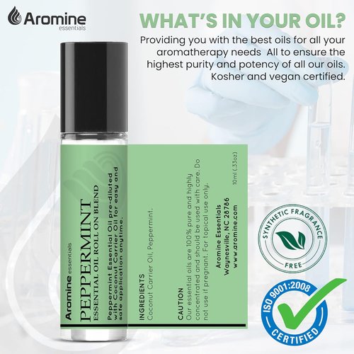 Peppermint Essential Oil Roll-On | Premium Therapeutic Grade Aromatherapy | Pre-Diluted 10ml (Pack of 2)