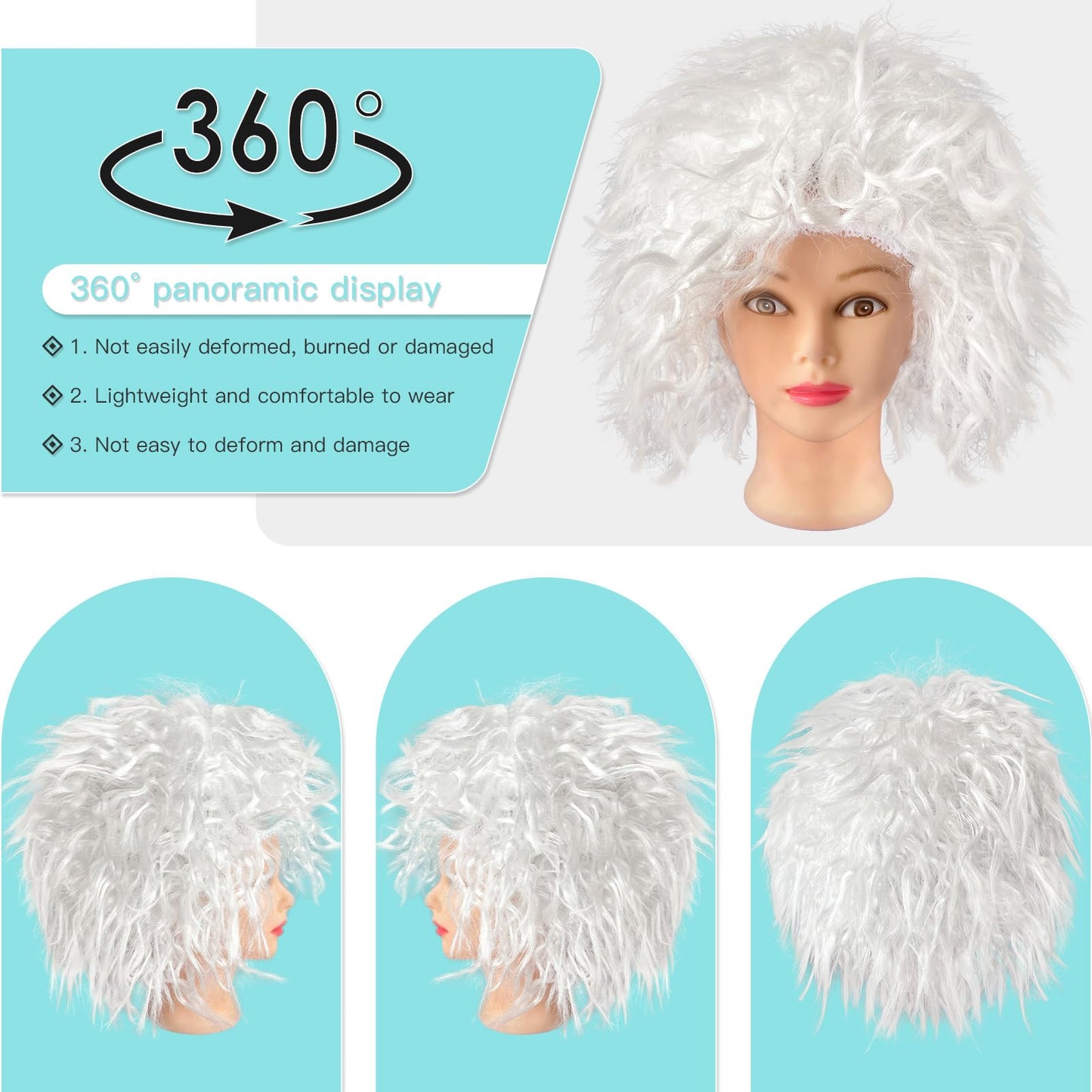 XonyiCos 4 PCS Old Man Mad Scientist Wig Set,100th Day of School Wig Einstein Costume with Physicist Wig Costume for Halloween Anime Party Cosplay Costume