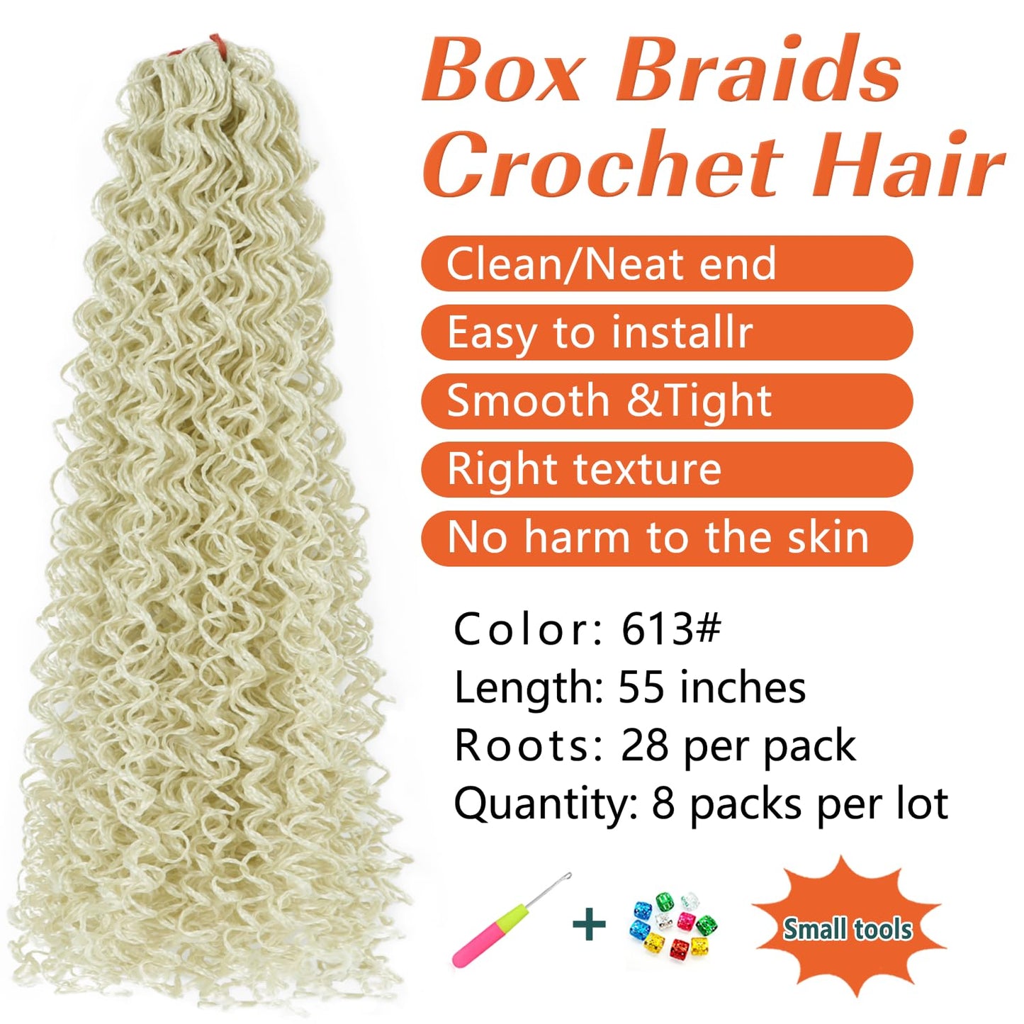 Wavy Small Box Braids Crochet Hair Curly ZiZi Braids Long Synthetic Hand Crochet Braids 28 Strands/Pack 8Packs 55 Inch Wave Crochet Box Braid Hair Extensions for Women(613#)