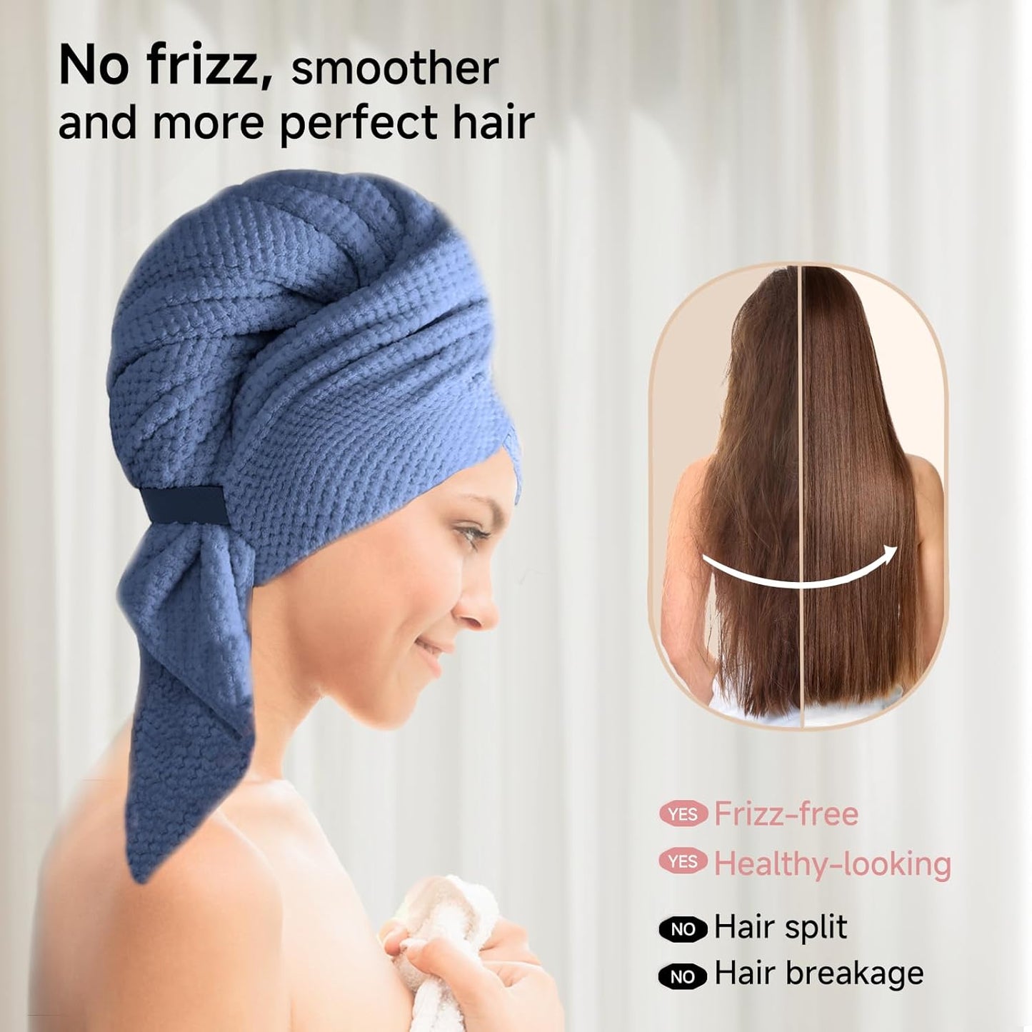 Skiennix Large Microfiber Hair Towel - Ultra Absorbent & Quick Dry for Curly Hair | 24x42 Inches (Blue)