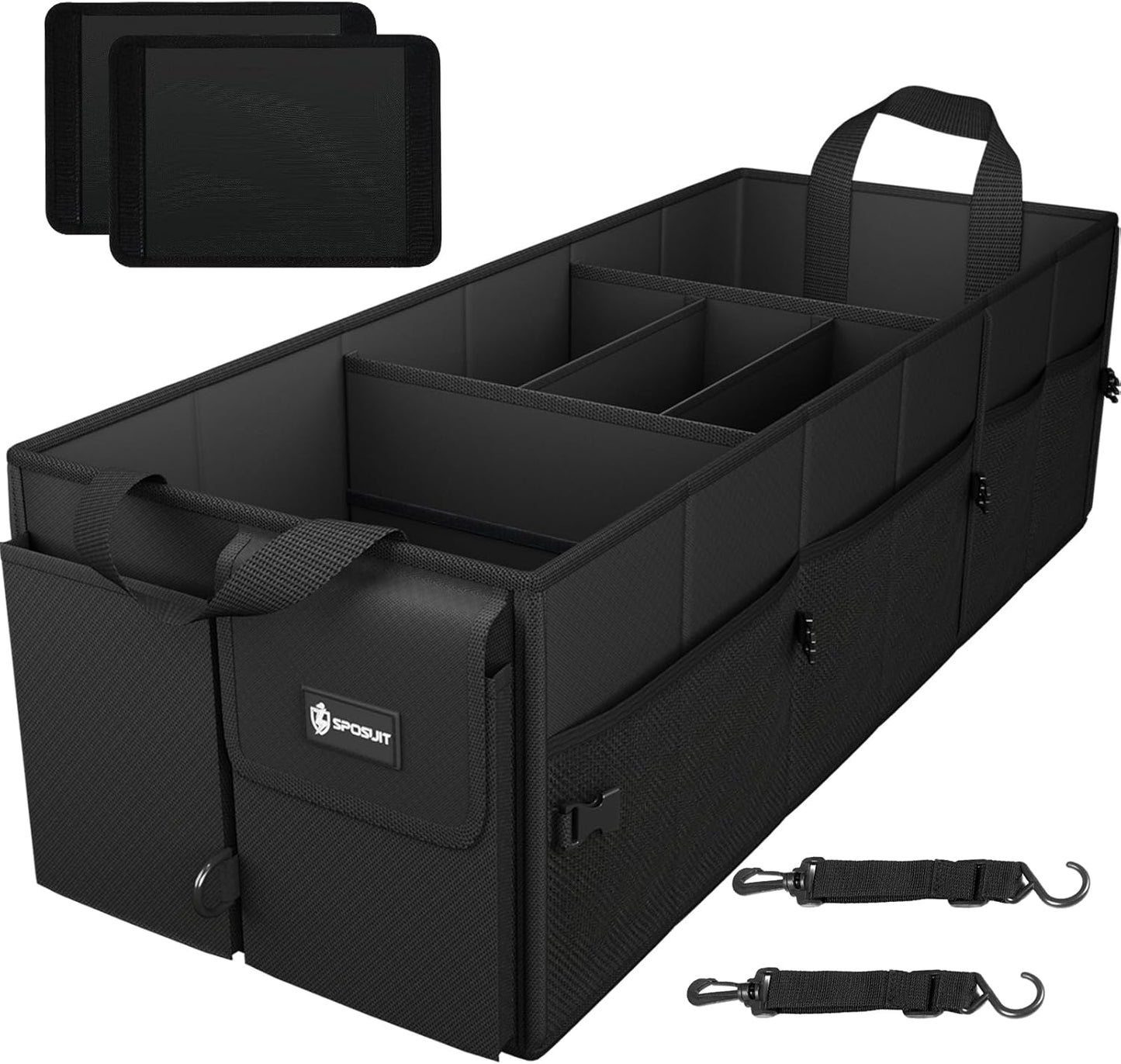 Sposuit Extra Large Trunk Organizer - 98L Collapsible Car Storage with Removable Dividers & Adjustable Straps