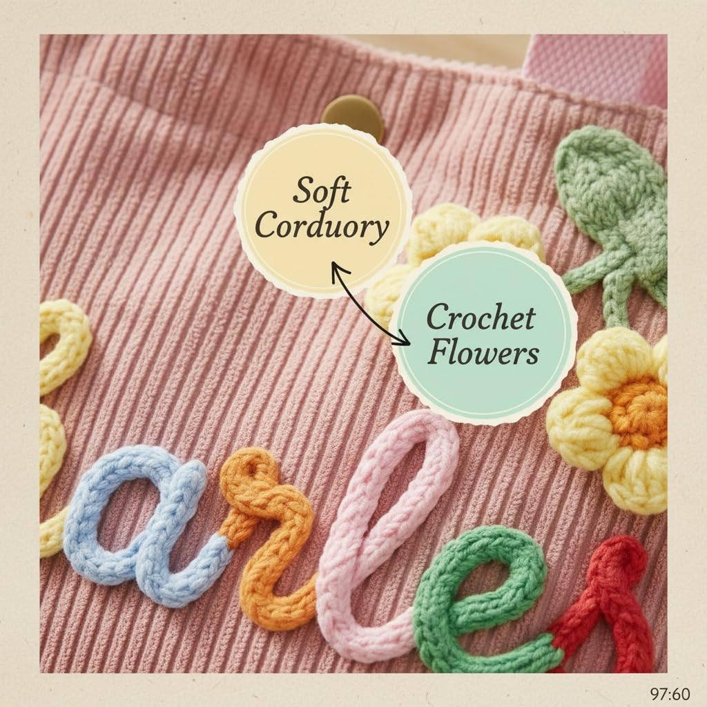 Skiennix Personalized Corduroy Tote Bag - Custom Name & 3D Crochet Flower Design | Perfect Birthday Gift for Girls