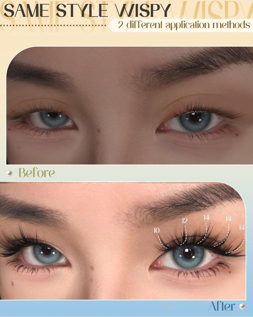 Fairy Lash Clusters Kit Wispy Eyelashes 10/12/14mm Natural Eyelash Extensions Kit Airy Cute Cluster Lashes with Bottom Lashes Manga eyelash Clusters Kit with Lash Bond and Seal, Tweezers by Pleell