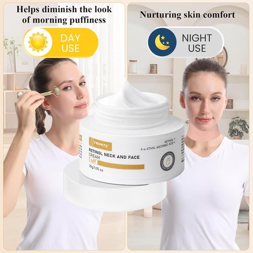 Regine Switzerland Neck Cream - Anti-Aging Retinol Moisturizer with Hyaluronic Acid & Ceramides | Day/Night Use, Includes Jade Roller & Neck Patches