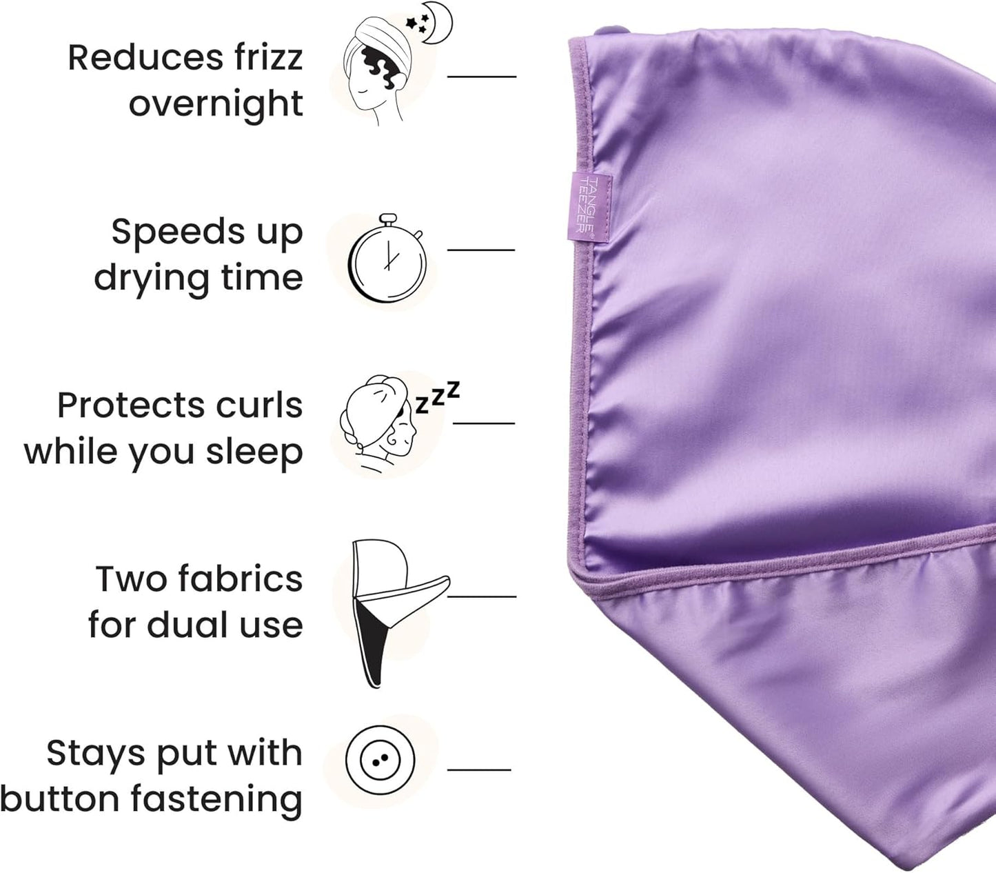 TANGLE TEEZER Double Sided Hair Towel Wrap with Smoothing Satin & Soft Cotton Jersey to Absorb Water & Minimize Frizz, for Curly Hair Types 2C-4C