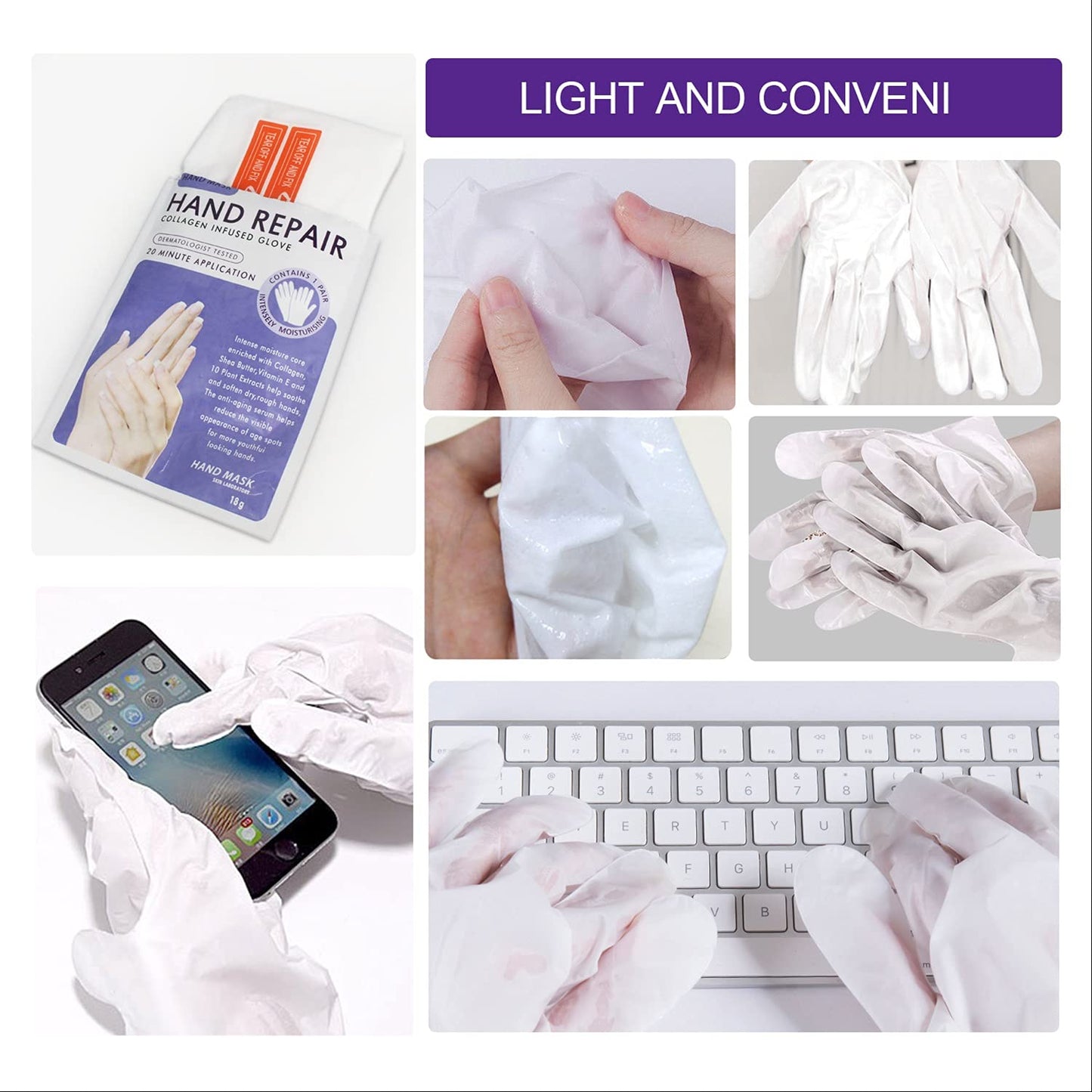 Skiennix Moisturizing Gloves - Hand Spa Mask with Collagen & Vitamins | 4-Pack for Dry, Cracked Skin